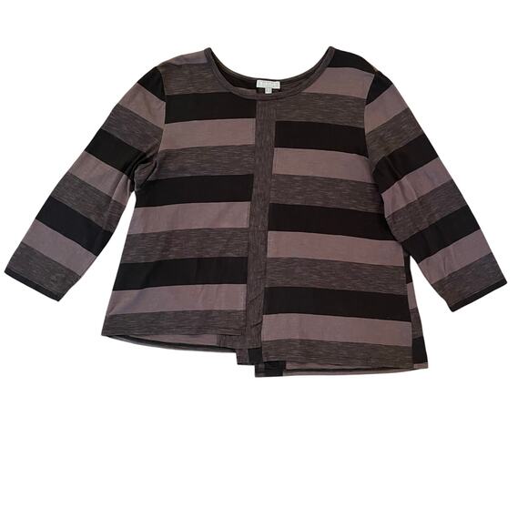 Habitat Top Large Black Gray Stripe Asymmetric Stairstep Hem Artsy Casual Flowy - Picture 8 of 10